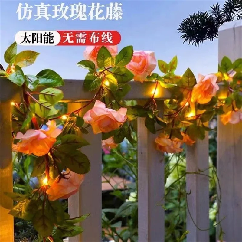 Solar Powered Sunflower Rose String Lights Artificial Ivy Leaves LED Fairy Lights Christmas Wedding Yard Fence Wall Decoration