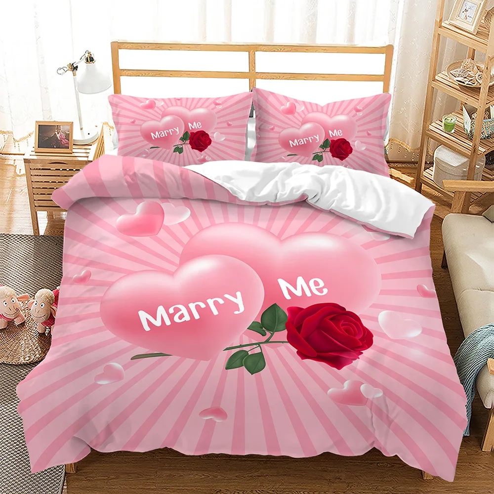 Love Heart Pattern King Queen Duvet Cover Pink Puzzle Bedding Set for Kids Girls Women Valentine's Day Bedroom Decor Quilt Cover