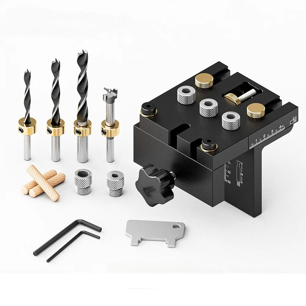 Multifunctional Woodworking Positioning Fixture Kit 3-in-1 for Furniture Connecting Tools Adjustable Drill Guide Puncher Locator