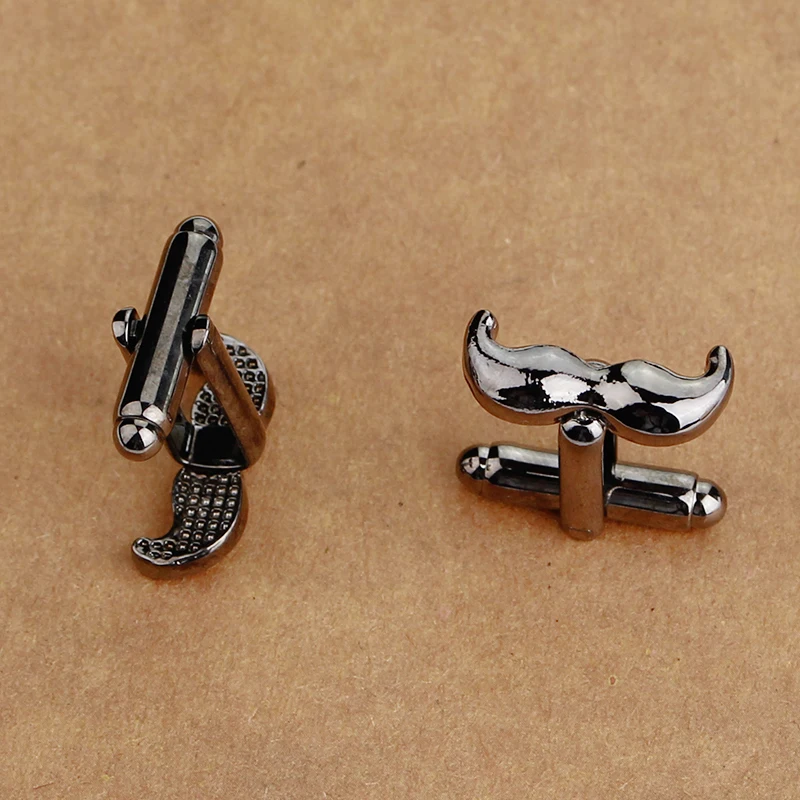 Personality Black Moustache Shaped Mens Cufflinks Funny Mustache Design Sleeve Button