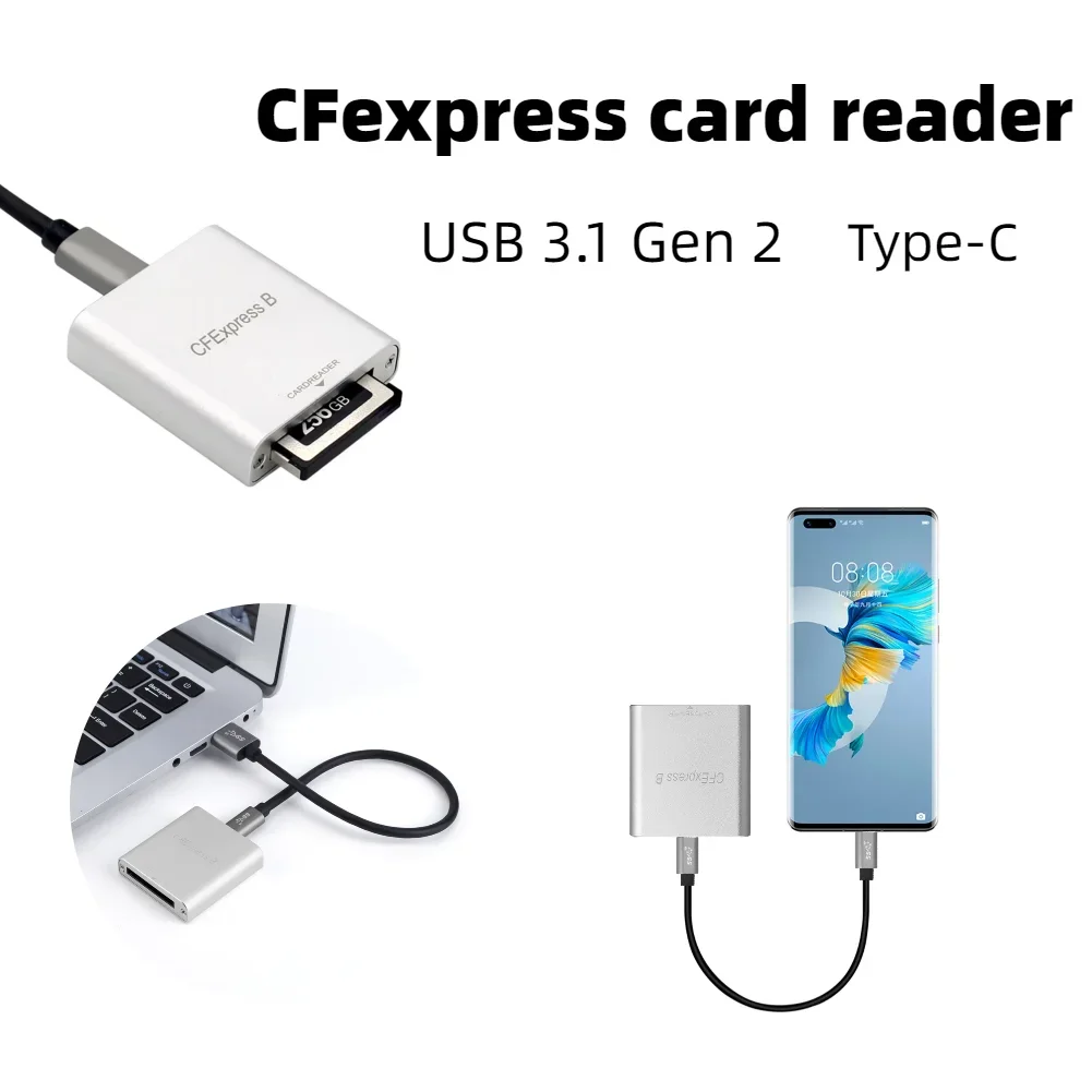 Portable Type C To CFexpress B Reader 10Gbps Memory Card Reader Drive-Free for Laptop Computer Phone for MacBook iPad Chromebook