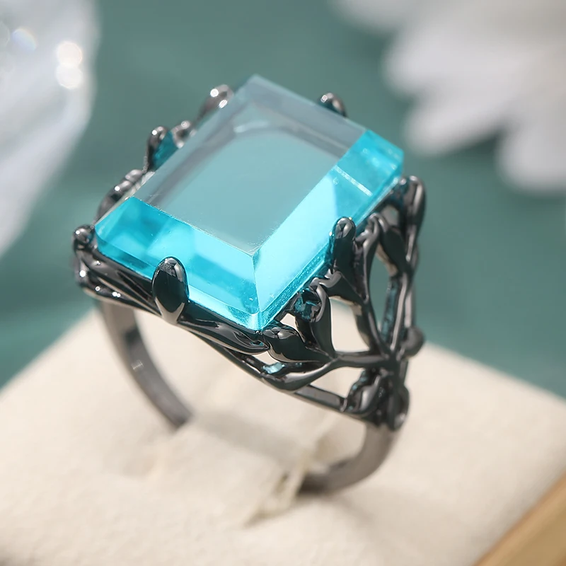 Vintage-Ring für Damen mit eingelegtem meerblauem CZ, ethnisch, schwarz, handgeschnitzt, hohl, für den Alltag, Party-Schmuck, Jubiläumsgeschenk – Detail 6