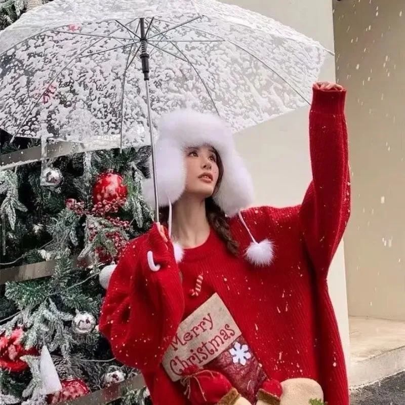 

2026 Christmas Embroidery Loose Sweet Simple Jumper Pullover 3D Flower Knit Heavy Knitted Korea Goth New Feminine Tops Sweaters