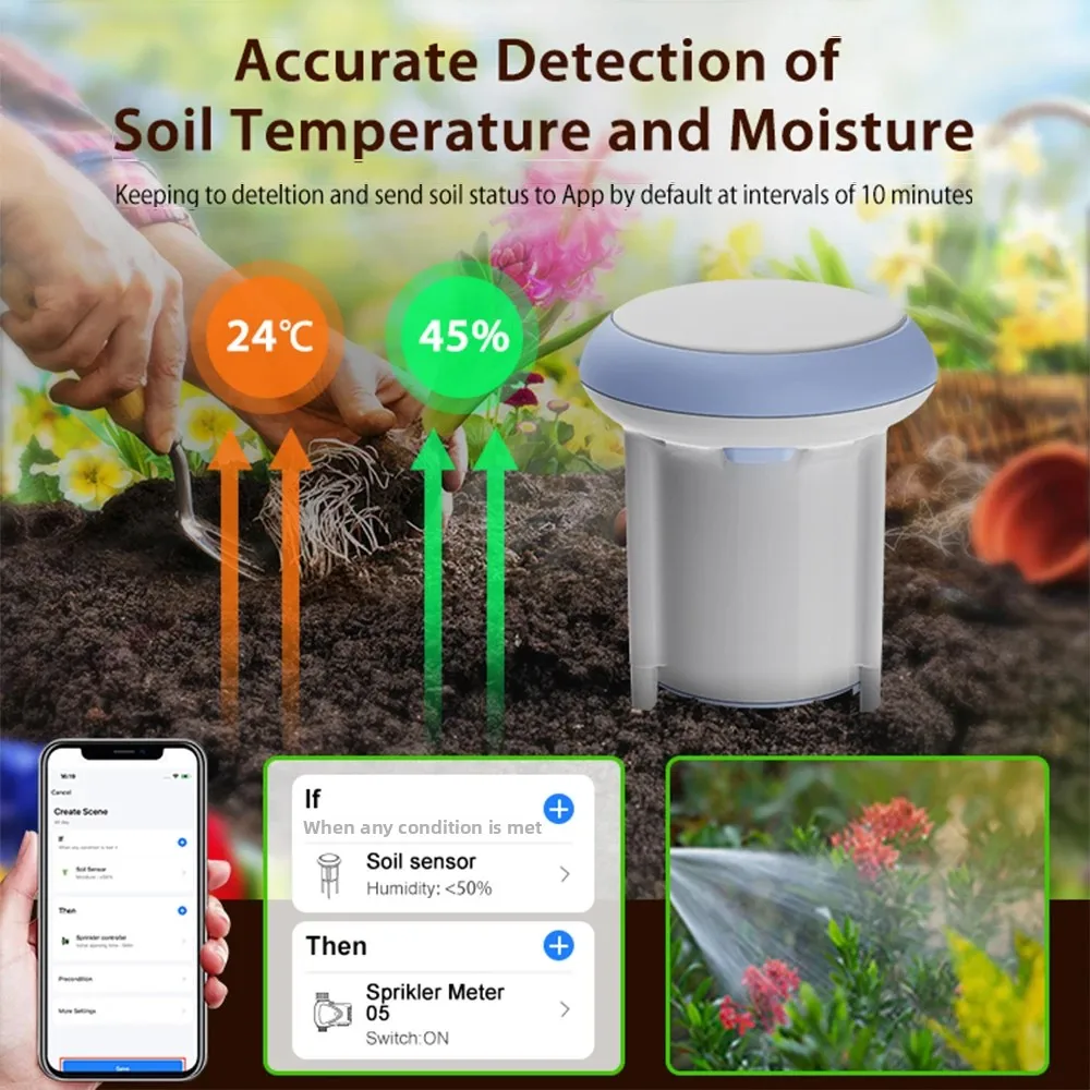 Haozee Tuya Smart Wifi Soil Tester Temperature and Humidity Meter Waterproof hygrometer Garden Automation Irrigation Detector
