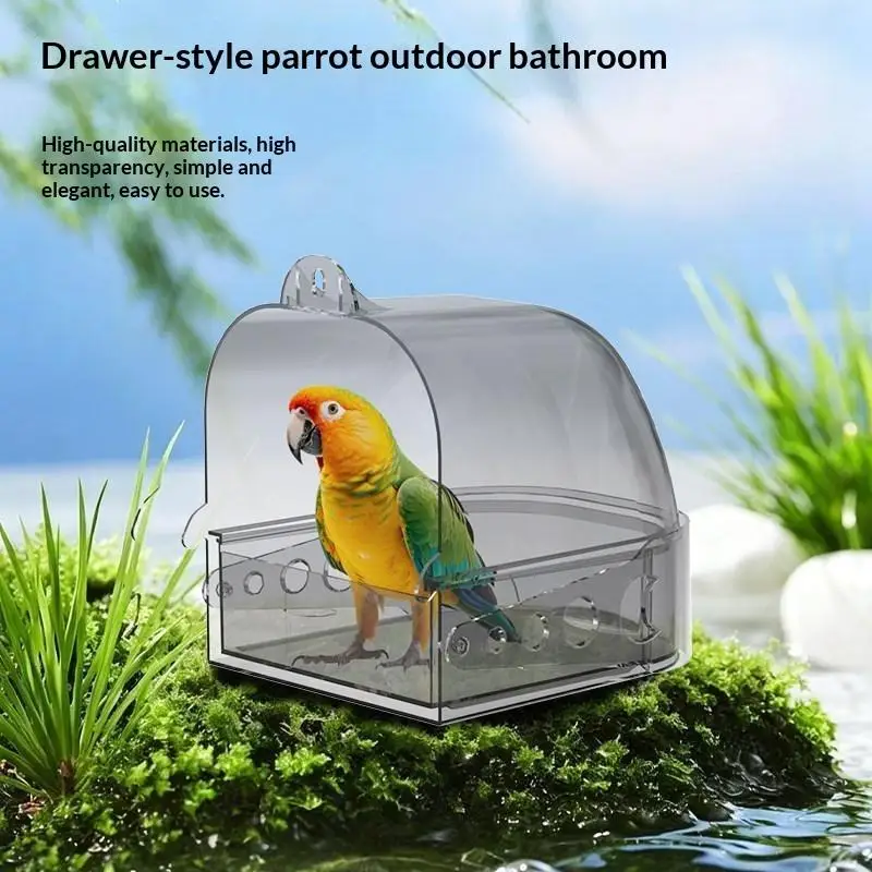Large Transparent Bird Bath Box Removable Drawer Lightweight Durable Perfect Gift for Bird Lover Pet Owners