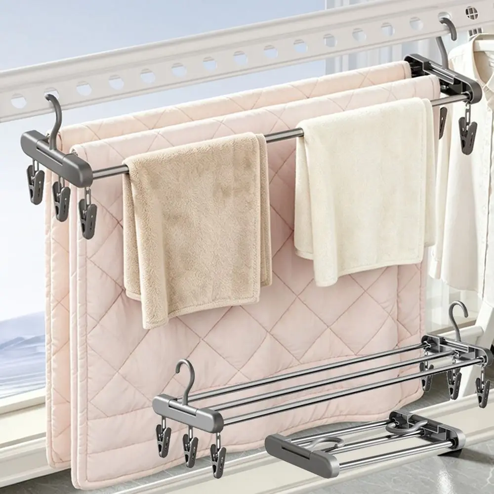 Foldable Design Blanket Drying Rack Stainless Steel Large Load Bearing Clothes Organizer Rectangular 3 Layers