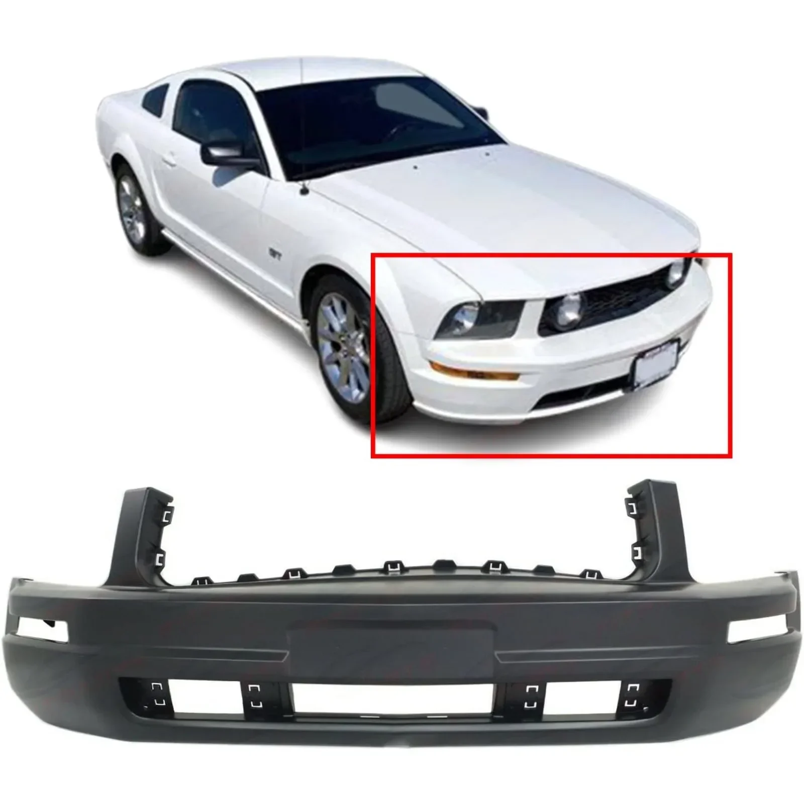 US  Compatible with Front Bumper Cover 2005-2009 Ford Mustang V6 Base Convertible Coupe 05-09. New, Primed and Ready for Paint