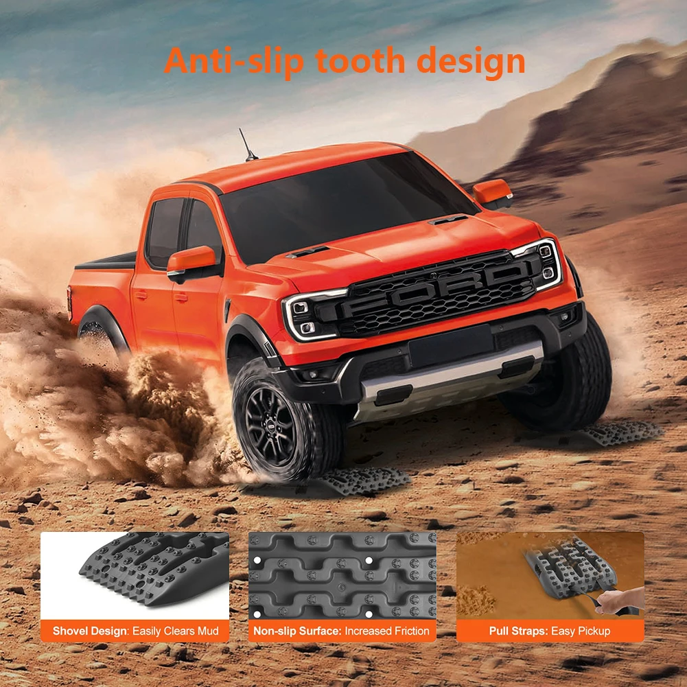 2PCS 10TON Traction Boards Anti-Skid Mud Traction MAT วัสดุ PP Recovery บอร์ดสําหรับ Off-road ยานพาหนะ/รถยนต์/รถปิคอัพ/SUVs/RVs