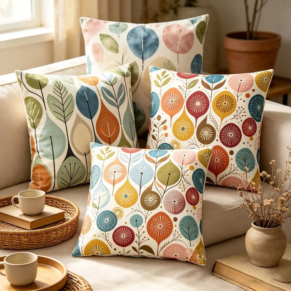 Mid Century Modern Throw Pillow Cover Abstract Floral Teardrop Geometric Cushion Case 45x45cm Boho Home Sofa Living Room Decor