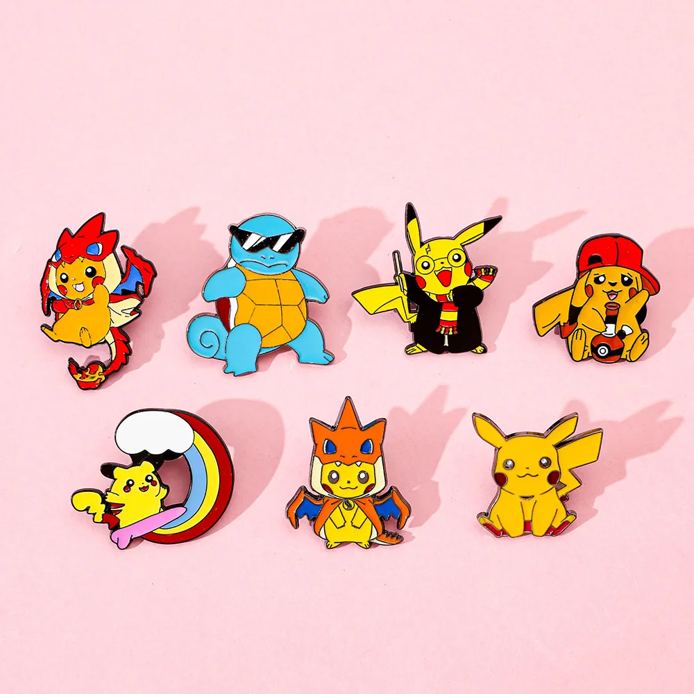 7 Uds. Broche creativo de Pikachu, Pin esmaltado de dibujos animados de Squirtle, mochila, joyería para ropa, insignia de Metal, accesorios de regalo