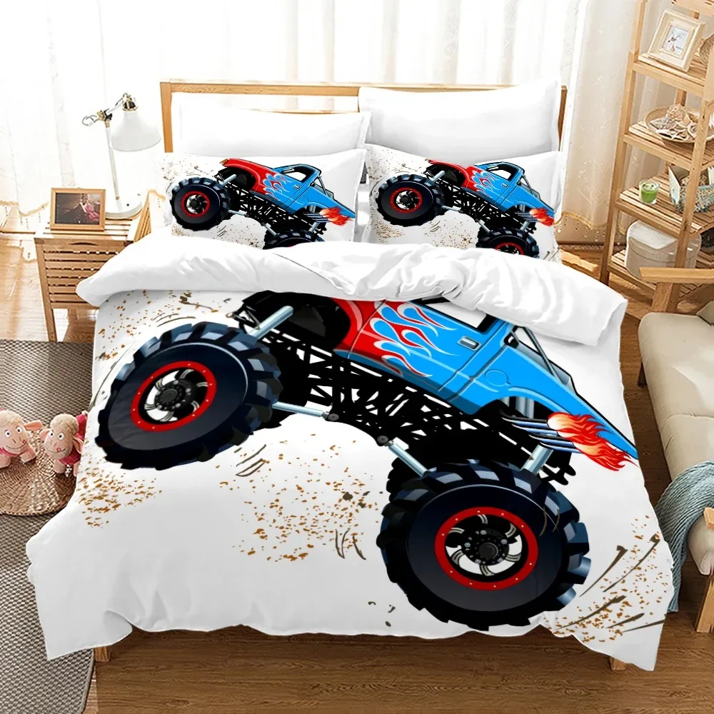 Set tempat tidur truk Monster, Set penutup selimut truk Pickup Monster biru mobil penutup bantal poliester