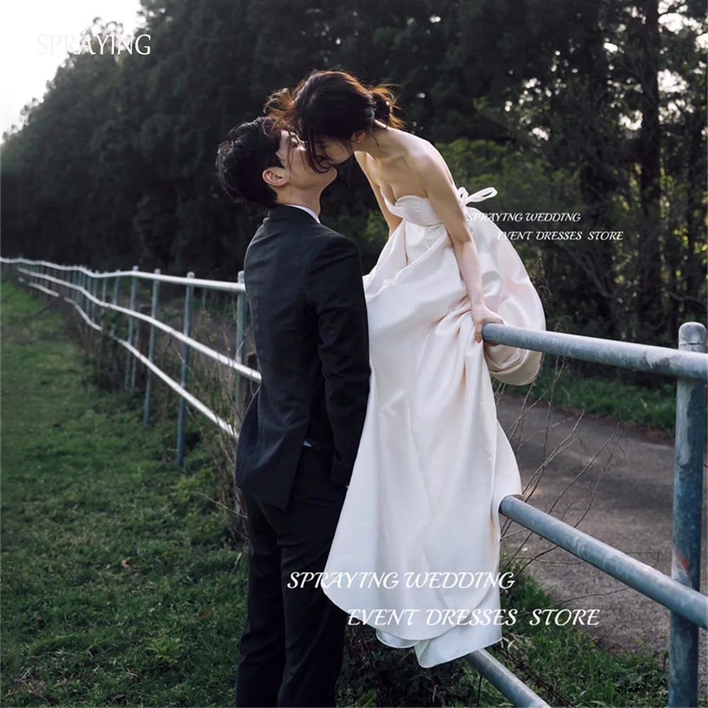 

SPRAYING Sweetheart Collar Wedding Dresses Korea Photo Shoot Bridal Gown A-line Sweep Train Sleeveless Lace up of back