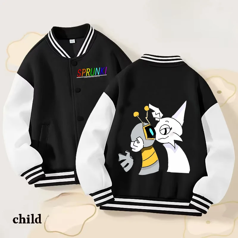 

Sprunkis Child Baseball Uniform Boy Girl Cartoon Anime Jacket Autumn Winter Fashion Classic Coat Outdoor Sweatshirt Clothes Tops