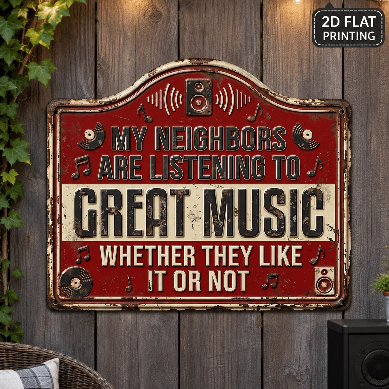 2D Flat - 1pc, Music Sign, Funny Plaque, Backyard Decor, Outdoor Decor, Aluminum Sign(12'X9.8'), Garden Sign, Patio Sign