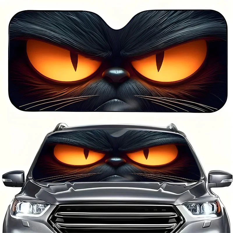 1Pcs Playful Angry Cat Face Sunshade For Car Windshield, Easy Installation, Suitable For Rvs And Suvs