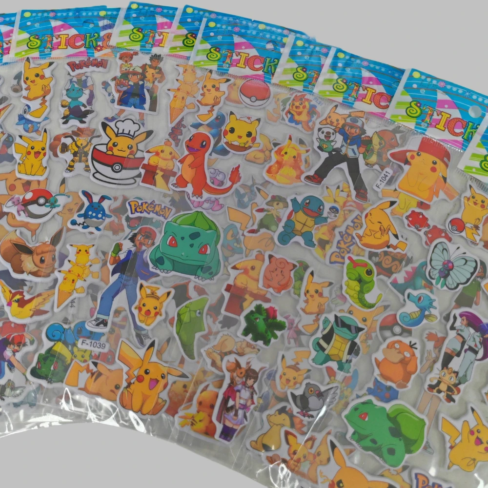 12 Blatt süße Anime Pokemon Aufkleber Kawaii 3D Pikachu Aufkleber Kinderspielzeug Cartoon Blasenpaste verdicken die Belohnung Aufkleber Geschenke