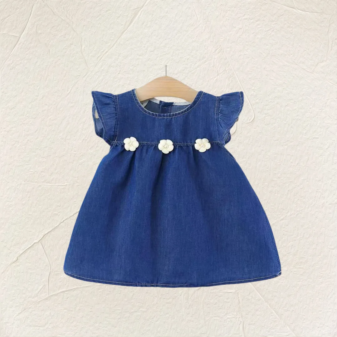 Children's Clothing 2026 Summer New Girls' Dress Children's Casual Flying Sleeve Denim Skirt Baby Clothes