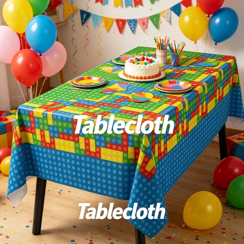 Building Block Brick Style Tablecloth Stylish Cartoon Figures Birthday Party Gamer Decor Disposable Table Cover Gift Supply Kit - view 6
