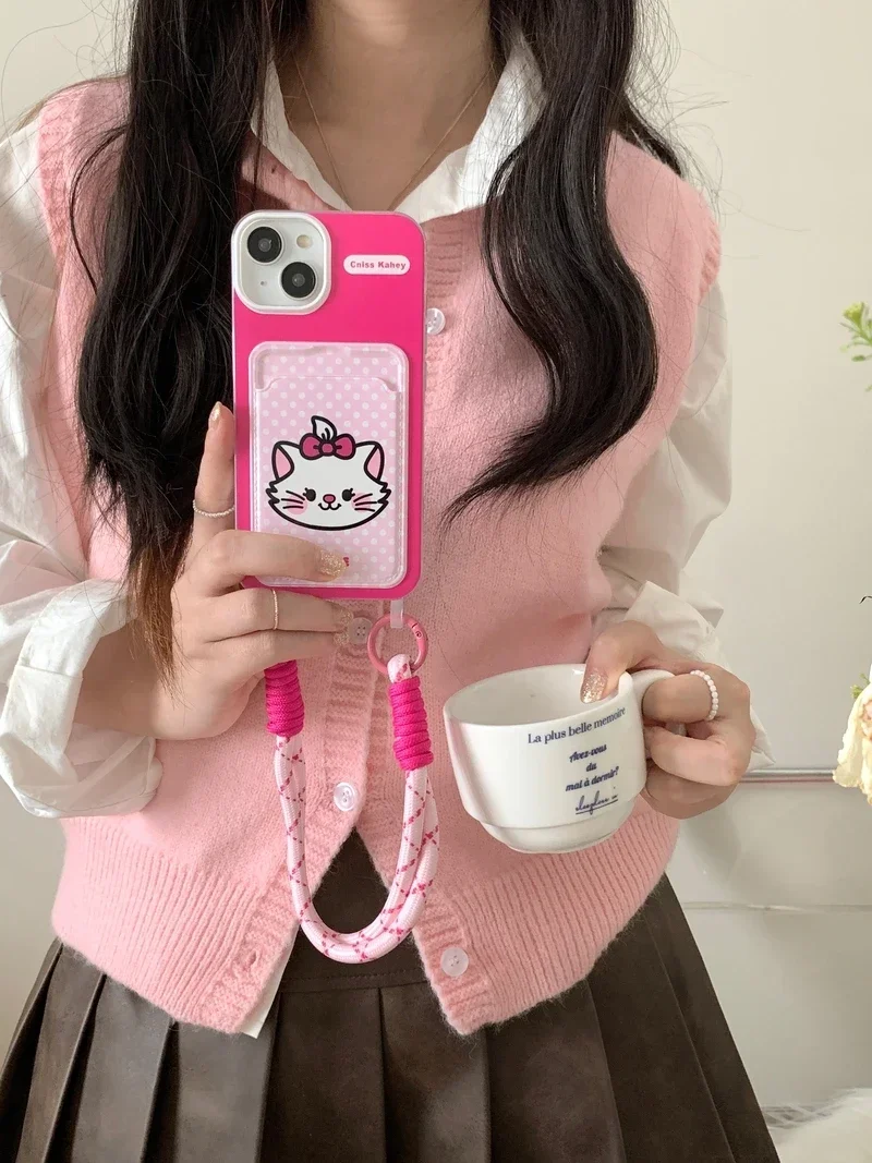 Cute Sanrio Wave Point Pochacco Card Pocket Phone Case For iPhone 15 14 13 12 11 Pro Max Soft TPU Back Cover Bule lanyard