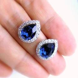 CAOSHI Chic Simple Low-key Ear Stud Female Temperament Jewelry for Anniversary Party Dazzling Blue Crystal Accessories for Women