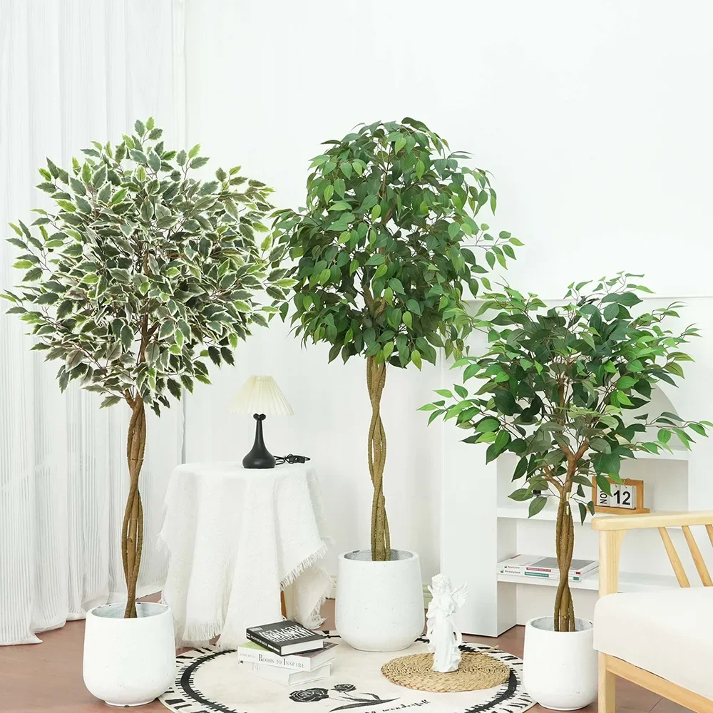 Artificial Plant Banyan Tree Pot Fake Tree Bonsai White Edge Banyan Green Plant Indoor Floor Decoration Room Decoration