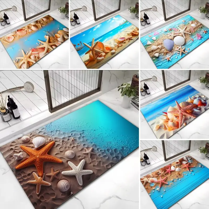 Sea Shells Pattern Mat Floor Washable Entry Rug for Living Room Home Decoration Bath Mats Welcome Non-Slip Entrance Decor Carpet