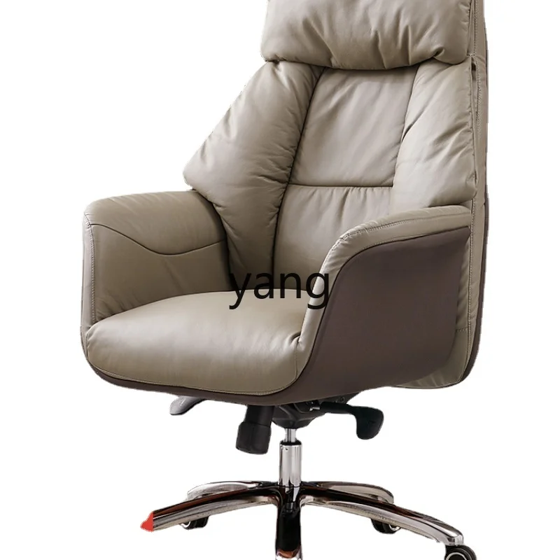 

Yjq Genuine Leather Executive Chair Comfortable Long Sitting Nap Computer Chair Office Recliner Home