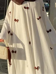 Women Dress Muslim Abaya for Eid Arab Bow Flare Sleeve Long Robe Jalabiya Ramadan Dubai Abayas Kaftan Vestidos Morocco Dresses