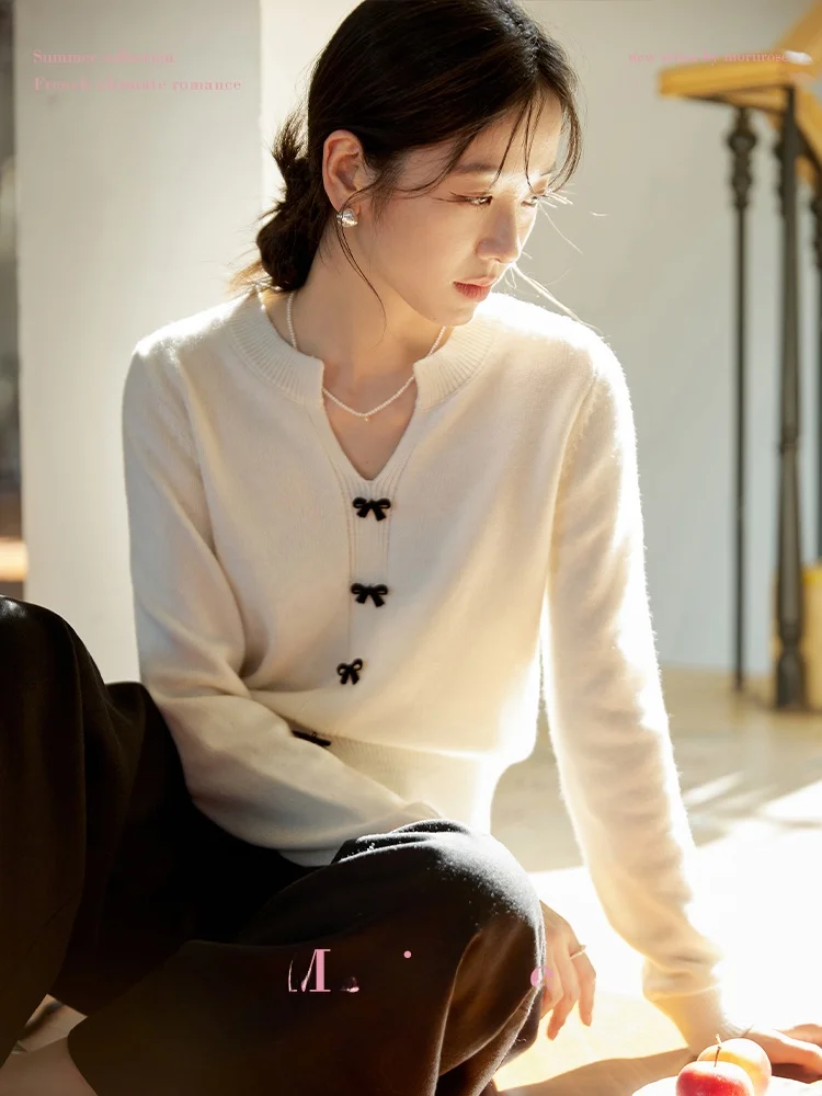 

Moriirose Women's Knitted Wool Sweater Cardigan ay Knot Casual Sle Long Sve V-Ne ort Length Autumn Top