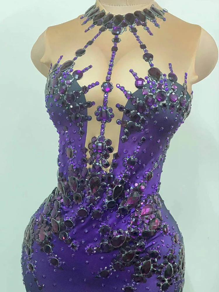 Sexy Purple Black Gradient High Neck Mermaid Fabric Dress with Long Slit Drag Queen Gogo Dance Singer Formal Dress Costumes