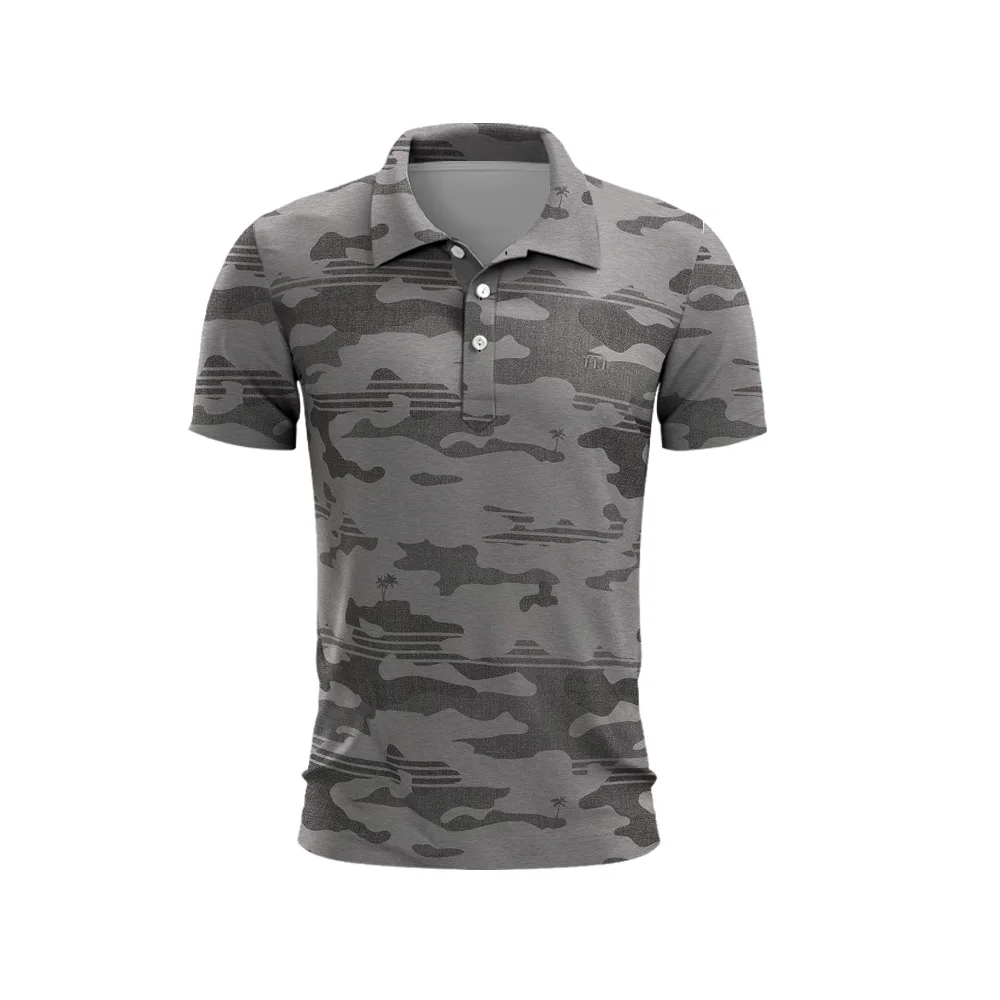 Men\'s Golf Polo Shirt Camouflage Print Men\'s Summer Golf T-Shirt Top Quick Dry Top Golf Club Button T-Shirt Polo Shirt