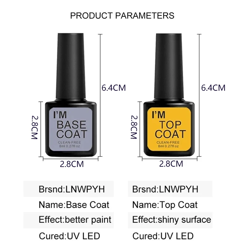 Set de 4 piezas de esmalte de gel transparente superior y base, kit de manicura semipermanente, esmaltes removibles con remojo LED UV 6