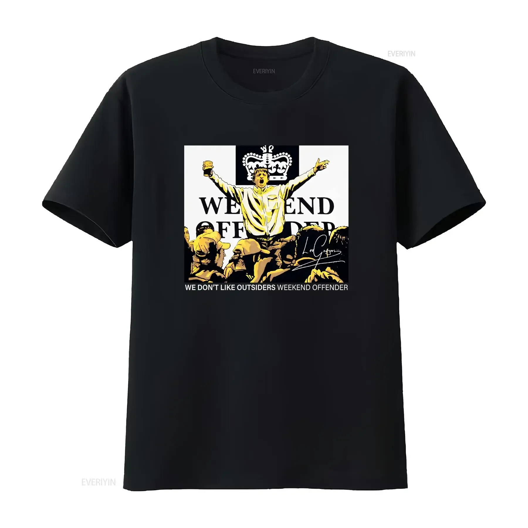 Weekend Offenders Leo Gregory T Shirt Black Y2K Streetwear with Bold Lion Text Print 100 Crew Neck Regular Fit Casual Top Soft