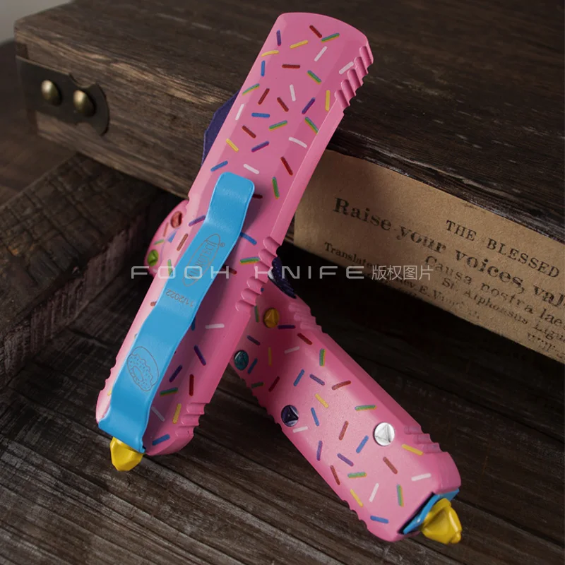 Donut Pink UTX-85 Series UT85 UTX85 MICRO ULTRA TECH Tactical Gear D2 Steel CNC 6061 Aluminum Handle EDC Tool Comb FOOHKNIFE