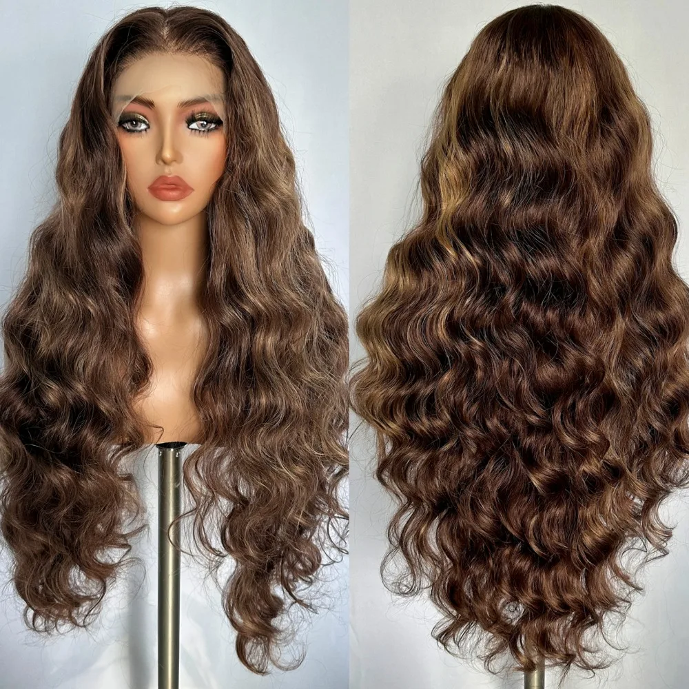 

X-TRESS Highlight Blonde13X6 Свободная часть Синтетический парик фронта шнурка 32 дюйма Длинный свободный волнистый парик фронтальной части шнурка с волосами ребенка для женщин