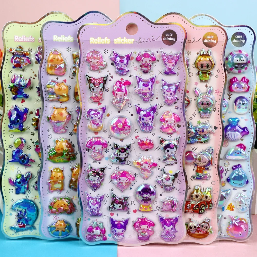 30 popular dos desenhos animados cor capivara papel preto bela melodia 3d em relevo arco-íris adesivo elfo céu grupo dos desenhos animados coelho adesivo