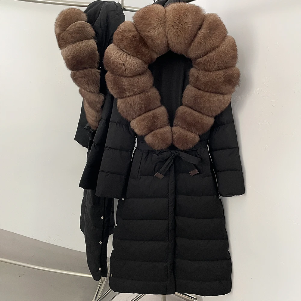 OFTBUY Vera Giacca di Pelliccia Delle Donne Nuovo Lungo Piumino 2025 Inverno Caldo Piumino D'anatra Bianca Femminile Cappotto di Pelliccia di Volpe Naturale Parka