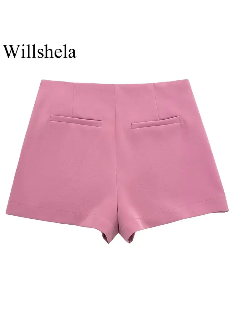 Willshela Damesmode Effen Zijrits Rokken Shorts Vintage Hoge Taille Vrouwelijke Chique Dame Shorts