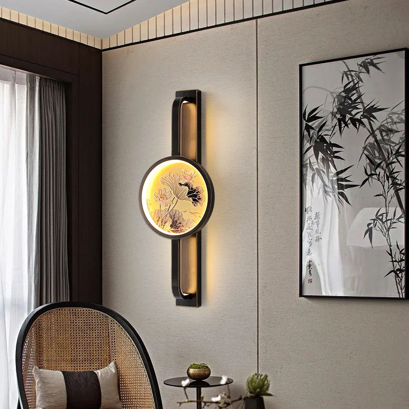 

High-grade Copper Carving Wall Lamp Chinese All-copper Living Room Background Wall Lamp Dining Room Bedroom Aisle Corridor Lamp