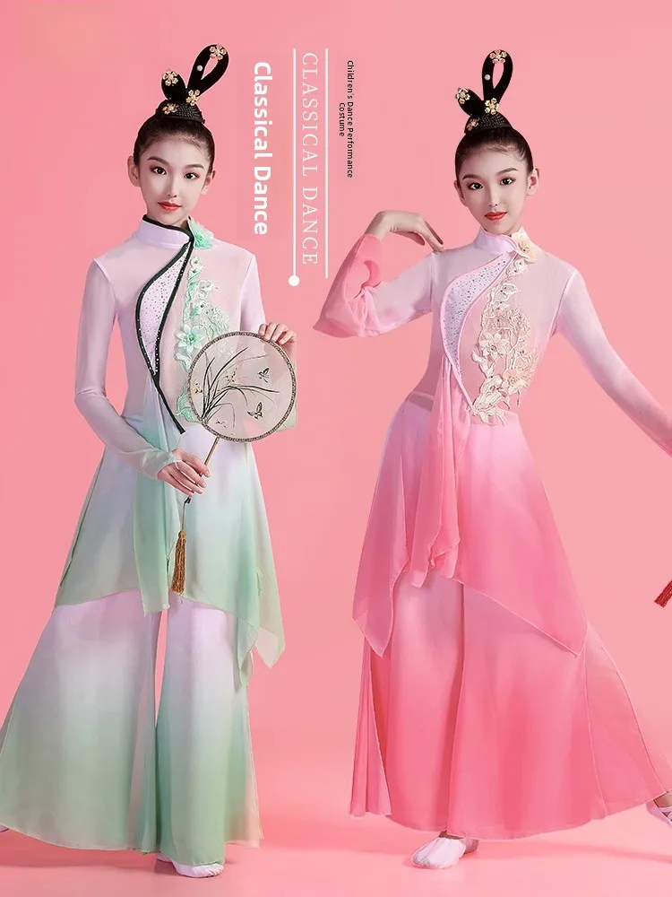 

Ele Children's Classical Dance Performance Costume New Sle Flowing Fan Dance Girl's Ancient Sle Gown Polyester Material