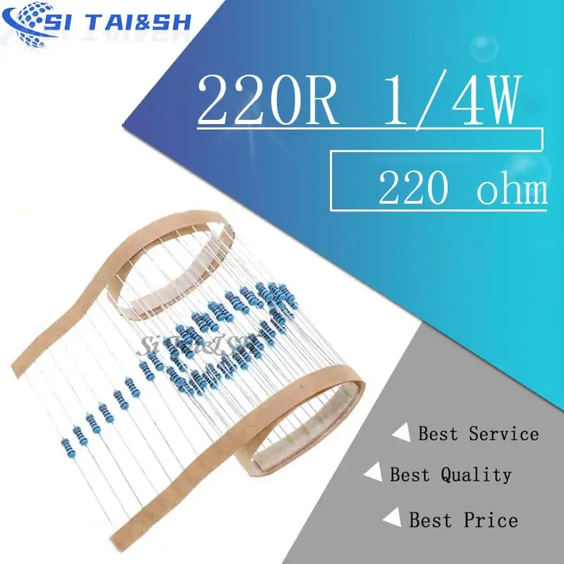 100 قطعة 220 أوم 220R 1/4 واط مقاوم غشاء معدني 1%