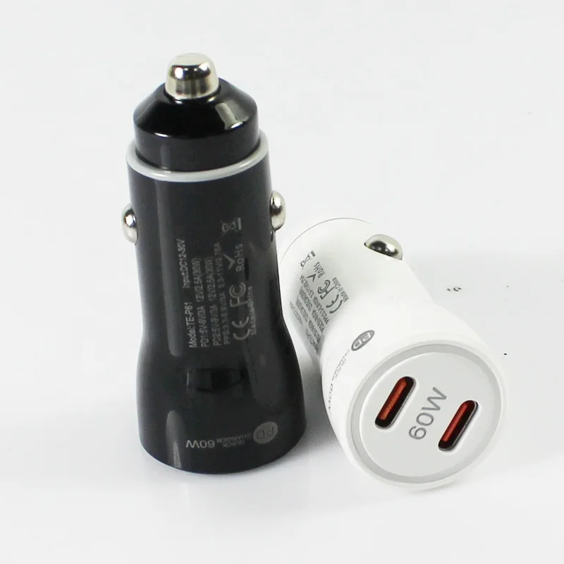 TE-P61 60W Car Charger PD 30W Dual Port Mini PPS Fast Charging Phone Charger Multi Devices USB C Cigarette Lighter Car Adapter