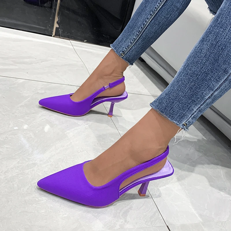 

New Women's Sandals Closed Toe Green Single Shoes with Thin Heel Mid-heeled Fashion Hollow Pointed Toe Women Shoes Plus Size 43