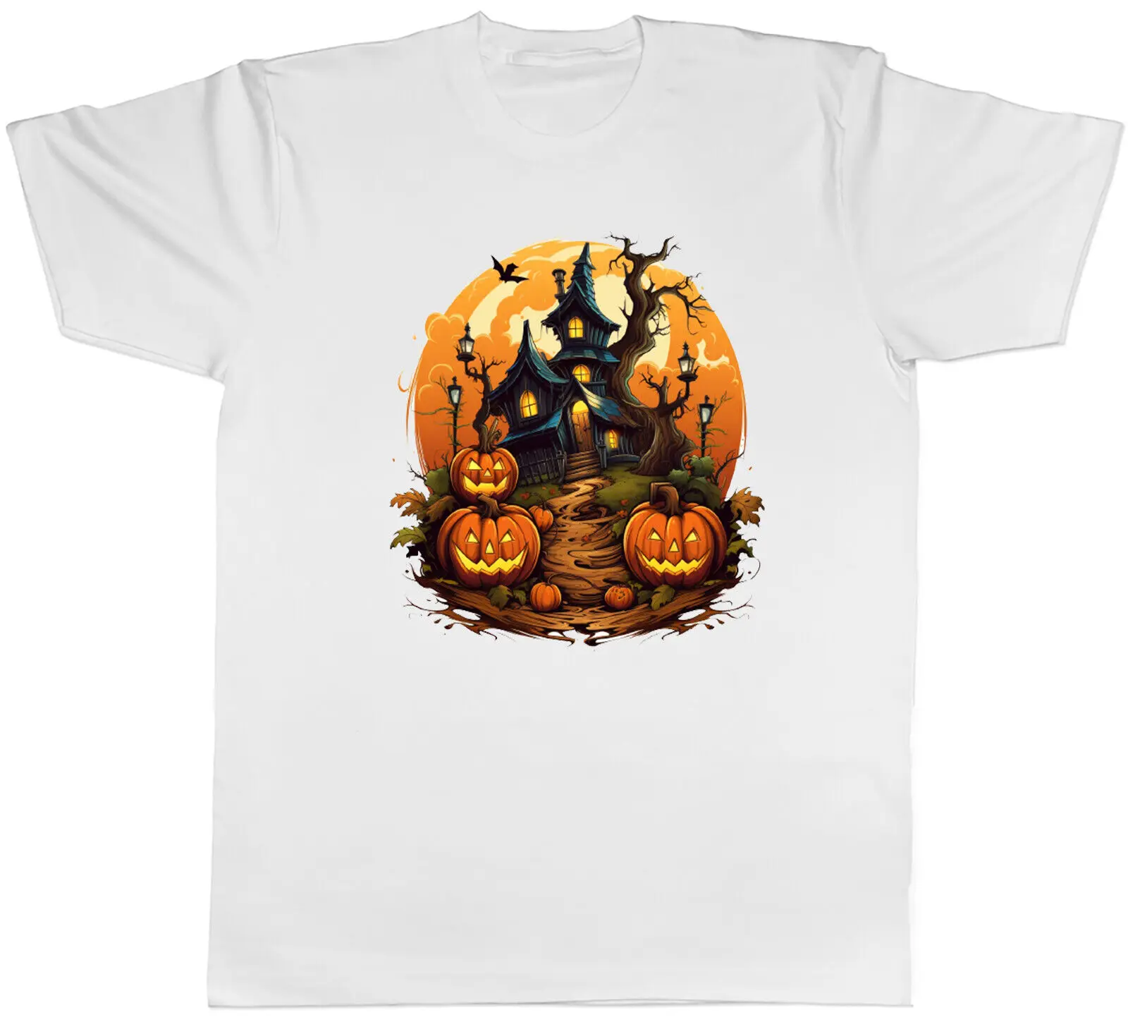 Haunted House Mens T-Shirt Halloween Pumpkin Trick or Treat Tee Gift