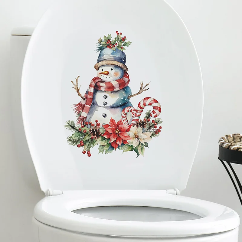 Christmas Christmas Snowman Flower Bathroom Toilet Sticker Home Decoration Wall Sticker Self-adhesive Mirror Wall Stickers