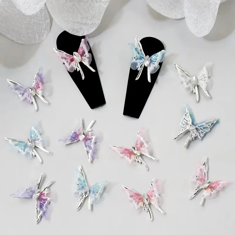 10pcs Hollow out  Chroma Butterflies Rhinestone Alloy Nail Charms 3d Nail Art Accessories Trinket