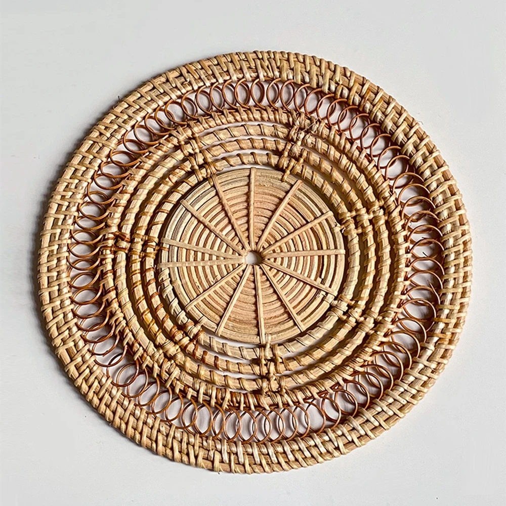 Rattan Woven Placemats Handmade Macrame Boho Coaster Modern Farmhouse Fringe Placemats for Dining Table Kitchen Wedding Decor