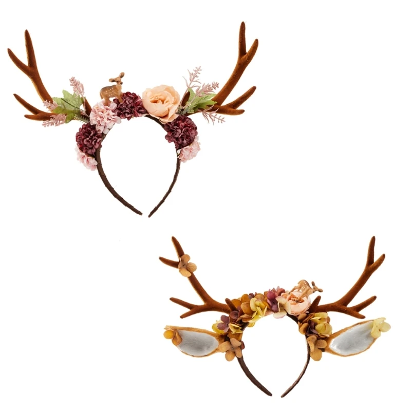 

Lady Antler Flower Hairband Holiday Hairhoop CarnivalParty Supply Hair Ornaments