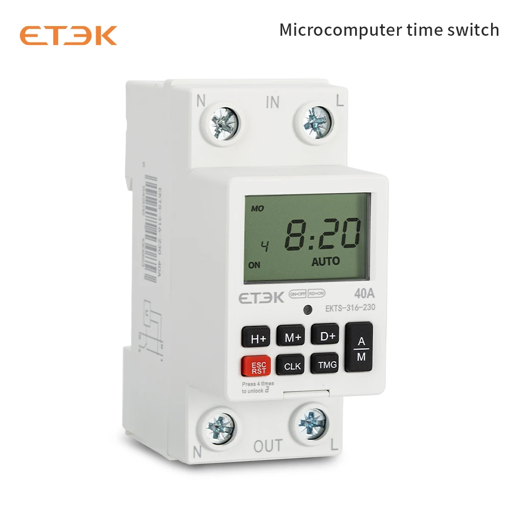 ETEK Timer Switch 220v Weekly Days Hour Programmable Intelligent relay 40A 63A  with Battery 7 Days Digital Time Switch EKTS316