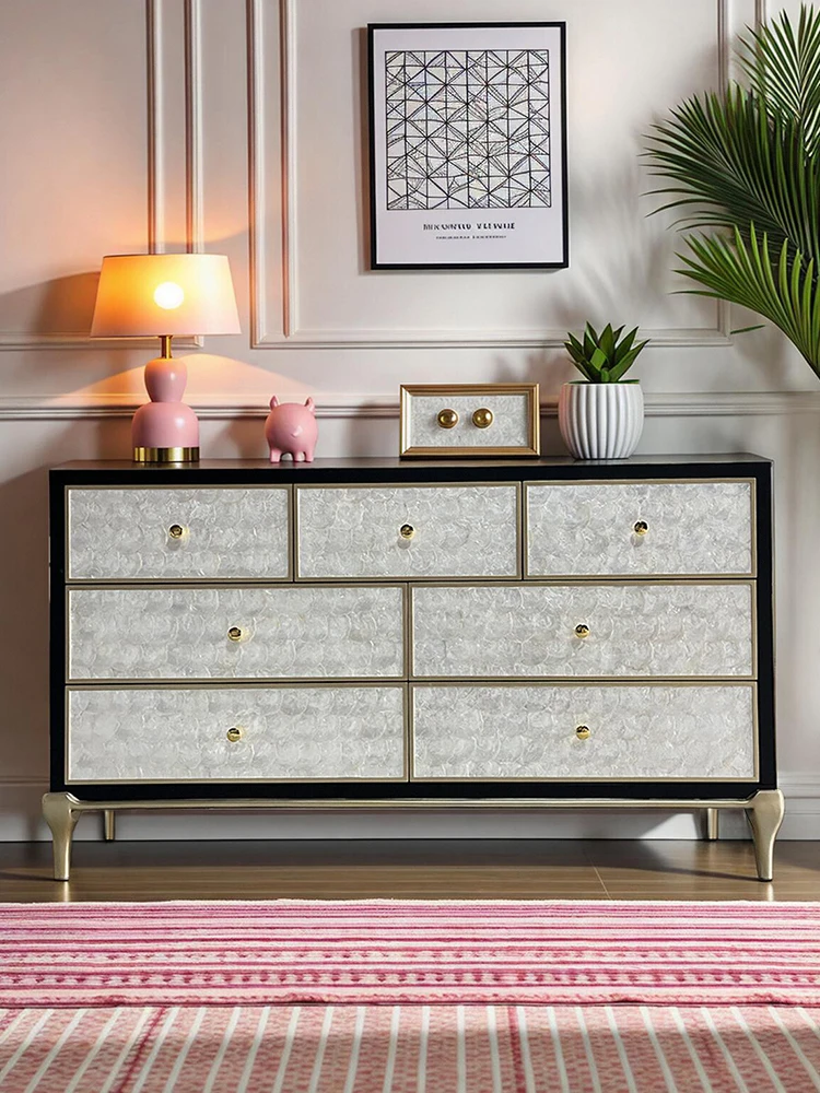 Living room chest shell high-end bedroom solid wood storage cabinet